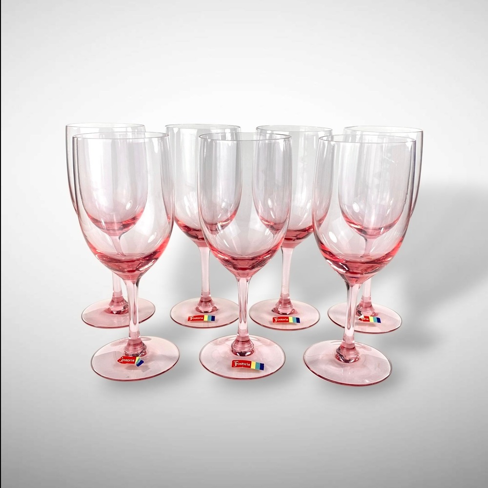 Fostoria Silhouette Pink Water Wine Goblets Stemmed  Set 7 Signed‎ Vintage